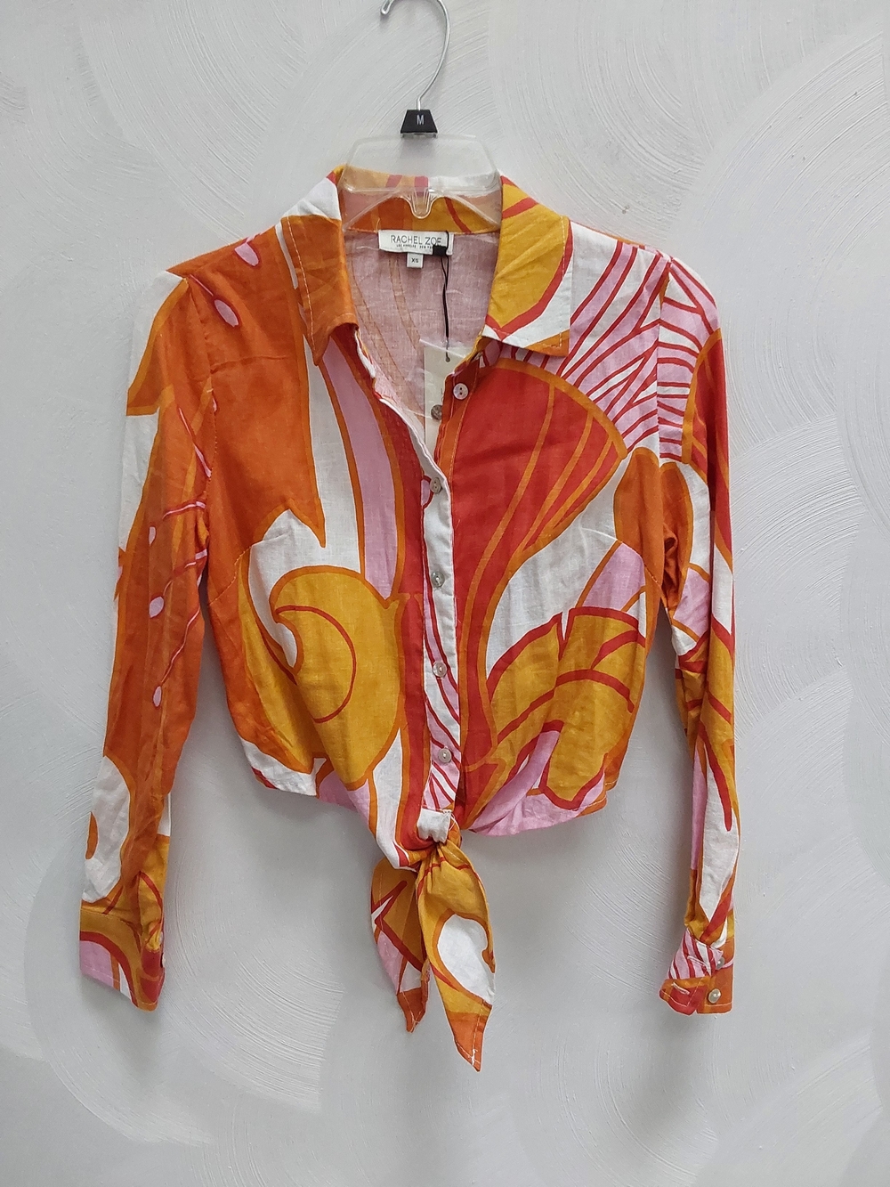 Rachel Zoe Vibrant Abstract Tie-Front Button Down  Crop Shirt XS NWT